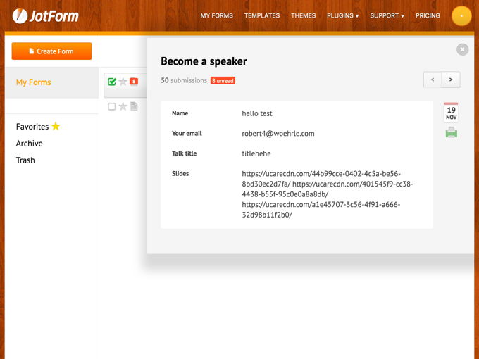 Check out form submissions
